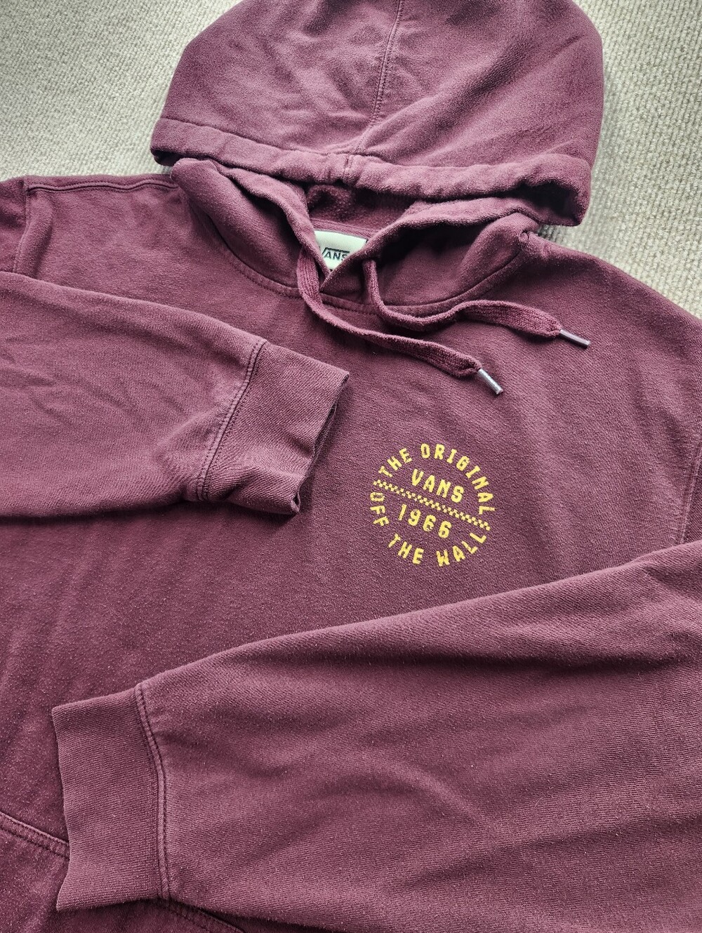 VANS Men's L Burgundy Fleece Pullover Hoodie Graphic Logo Pockets Drawstring